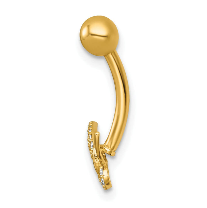 14K Yellow Gold 14 Gauge Polished CZ Butterfly Navel Ring