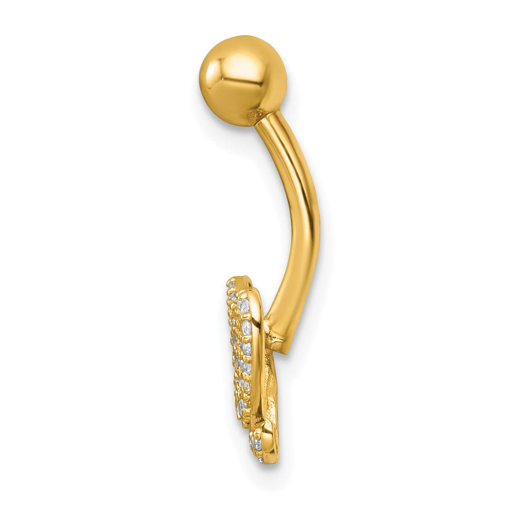 14K Yellow Gold 14 Gauge Polished Pave CZ Butterfly Navel Ring