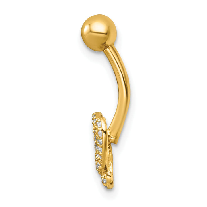 14K Yellow Gold 14 Gauge Polished Pave CZ Butterfly Navel Ring