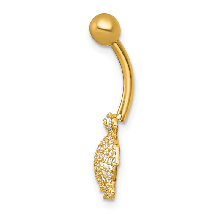 14K Yellow Gold 14 Gauge Polished Pave CZ Turtle Navel Ring