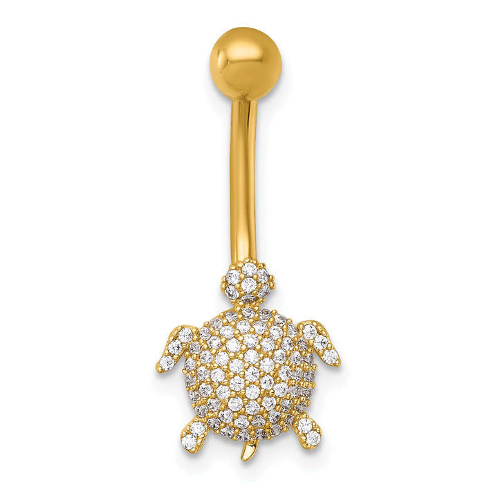 14K Yellow Gold 14 Gauge Polished Pave CZ Turtle Navel Ring