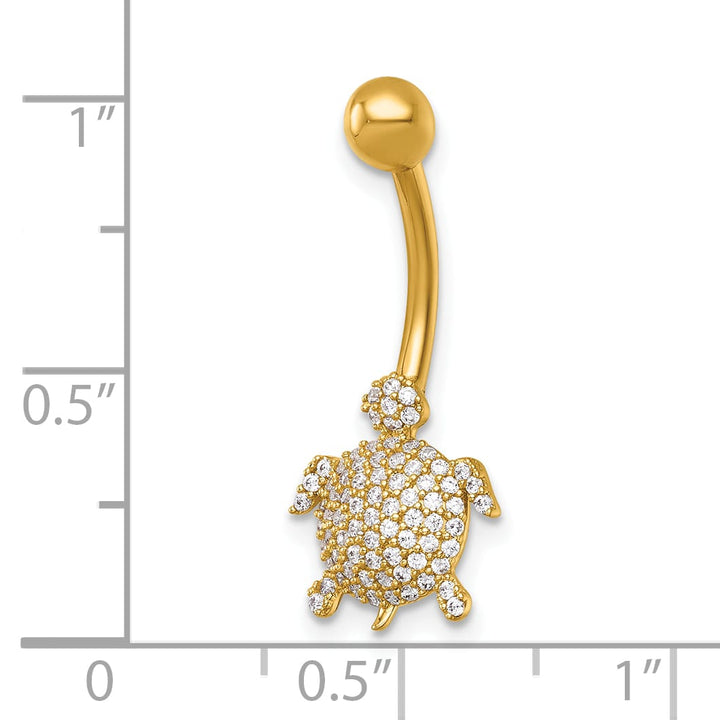 14K Yellow Gold 14 Gauge Polished Pave CZ Turtle Navel Ring