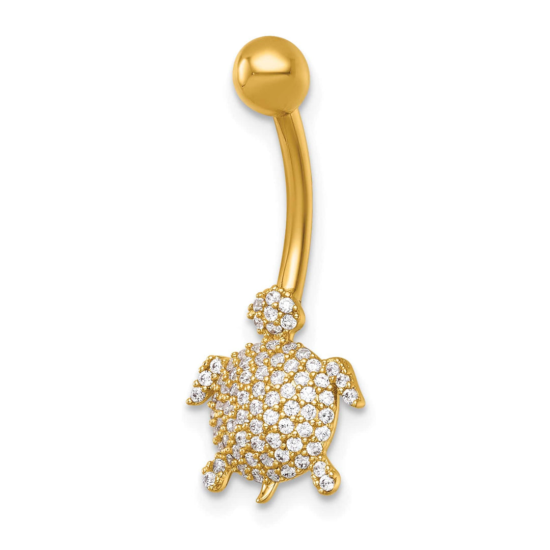 14K Yellow Gold 14 Gauge Polished Pave CZ Turtle Navel Ring