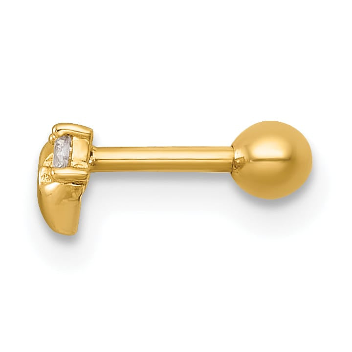 14K Yellow Gold 18 Gauge Polished CZ Heart Labret Stud