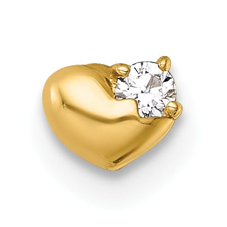 14K Yellow Gold 18 Gauge Polished CZ Heart Labret Stud