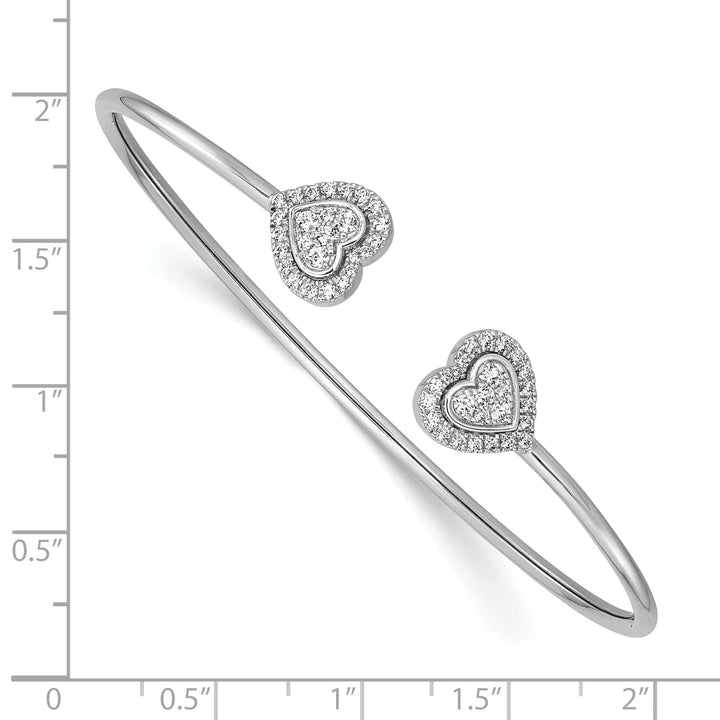 14K White Gold 1/2 carat Diamond Heart Flexible Cuff Bangle Bracelet