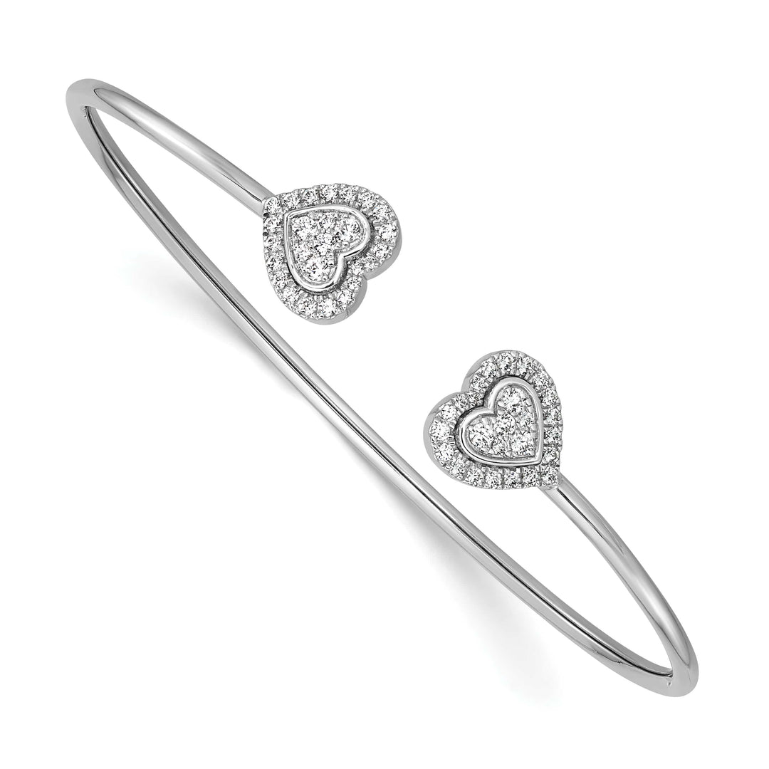14K White Gold 1/2 carat Diamond Heart Flexible Cuff Bangle Bracelet