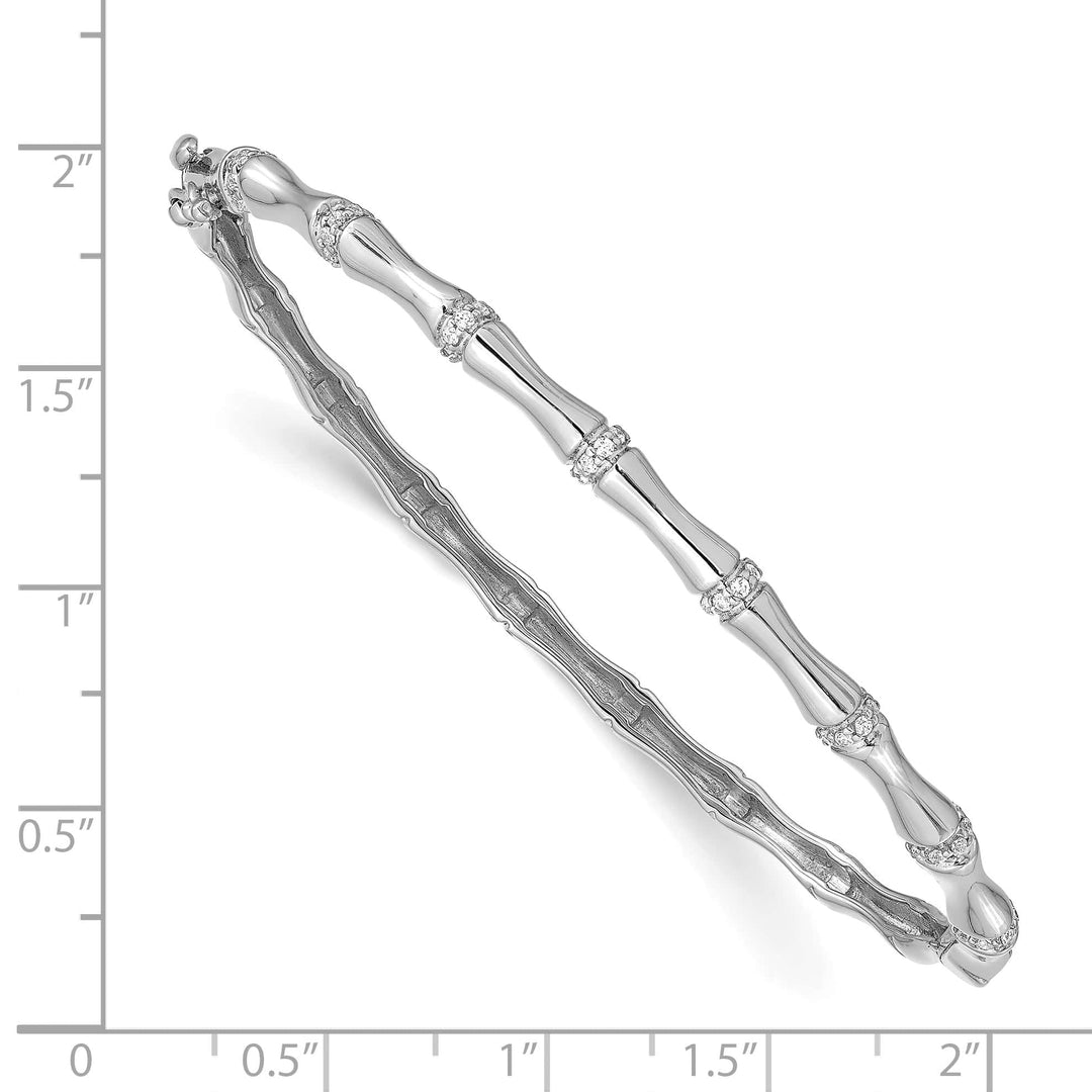 14k White Gold Bamboo Design 1/4 carat Diamond Hinged Oval Bangle