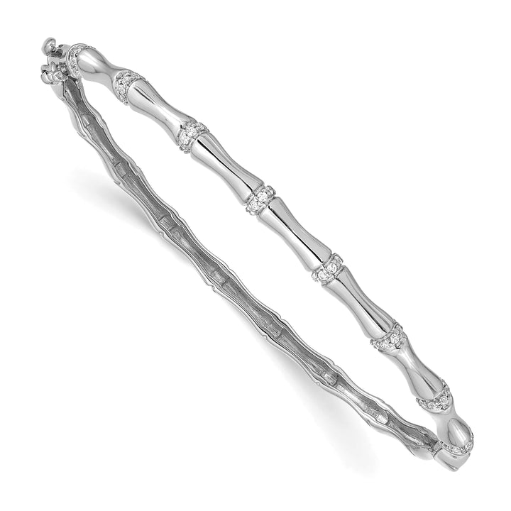 14k White Gold Bamboo Design 1/4 carat Diamond Hinged Oval Bangle