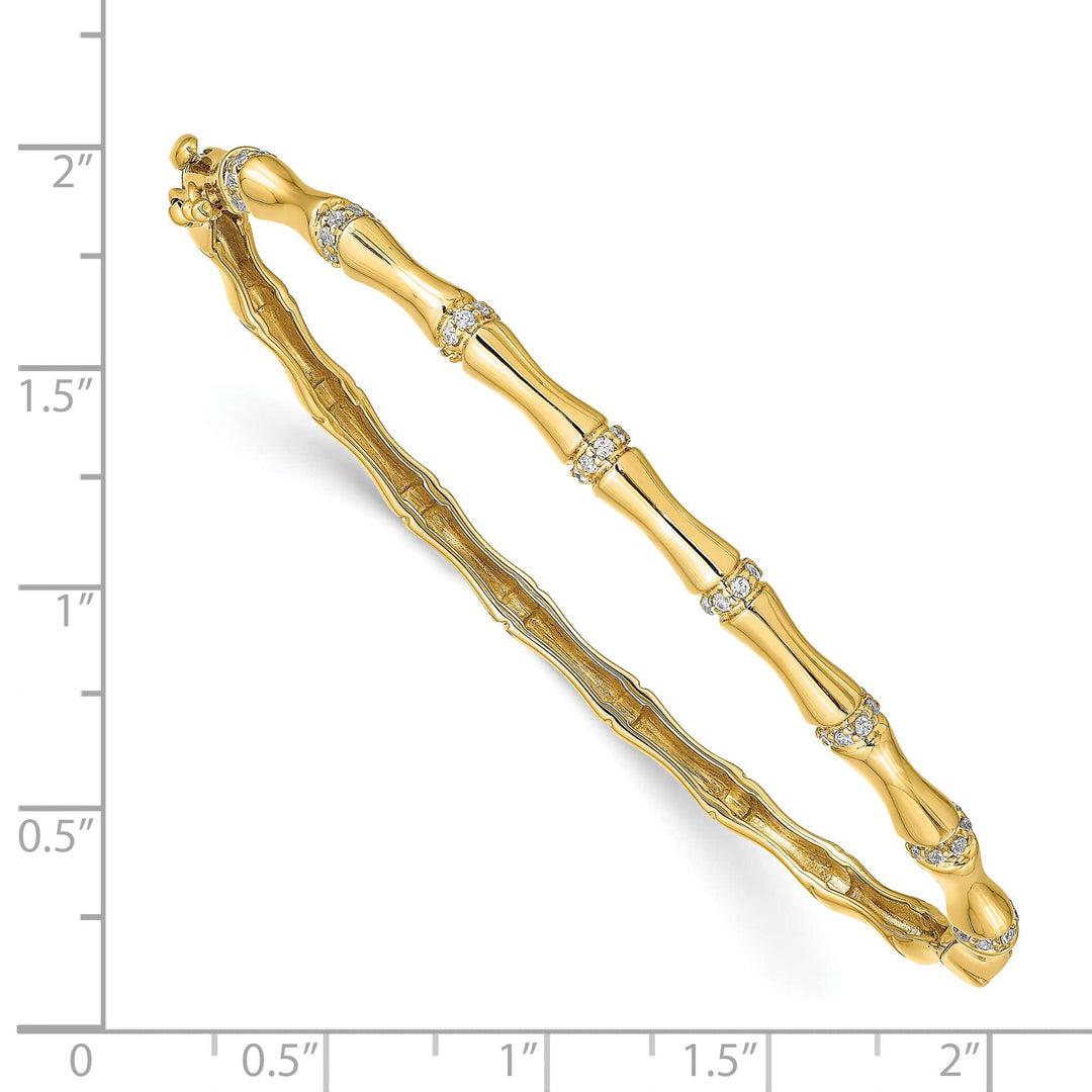 14k Bamboo Design 1/4 carat Diamond Hinged Oval Bangle Bracelet