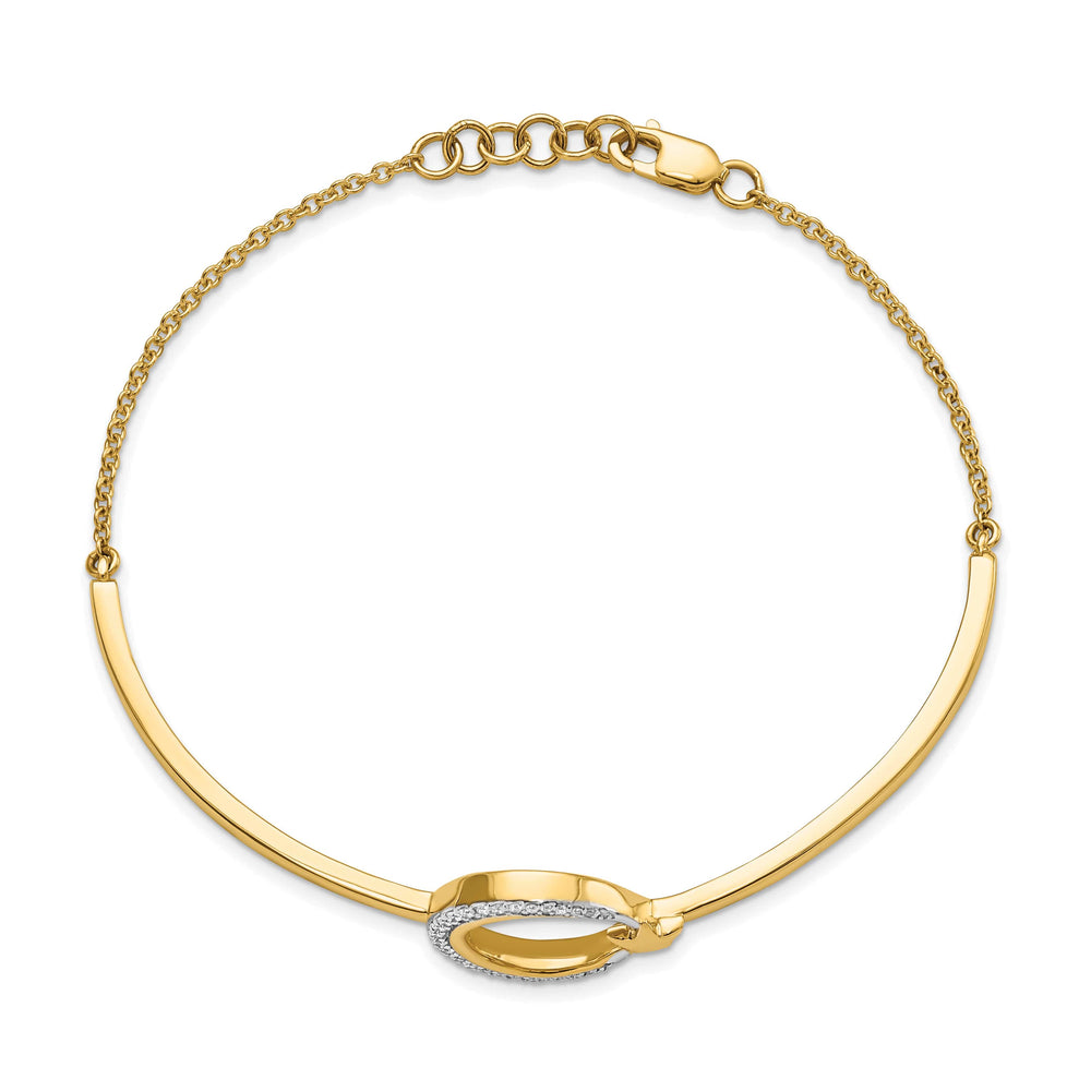 14k Moon and Star 1/8 carat Diamond Half-Bangle 7 inch Bracelet 0.5