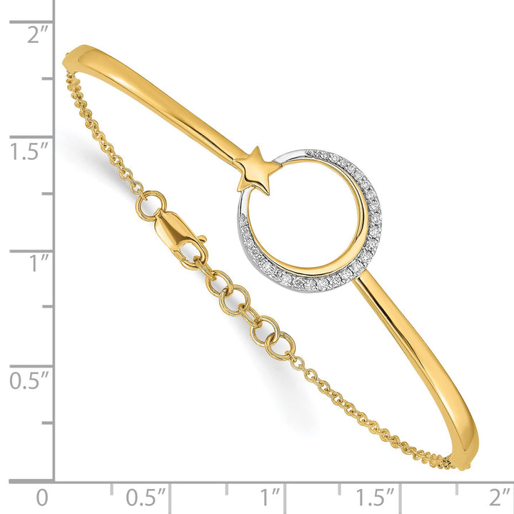 14k Moon and Star 1/8 carat Diamond Half-Bangle 7 inch Bracelet 0.5