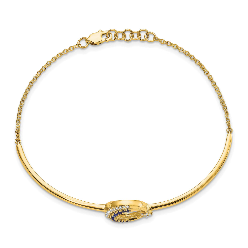 14k Moon and Star 1/8 carat Diamond and Sapphire Half-Bangle 7 inch