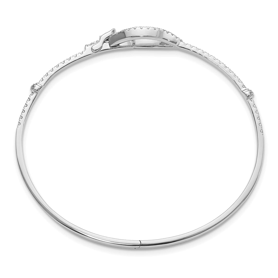 14k White Gold 7/8 carat Diamond Oval Buckle Clasp Hinged Bangle