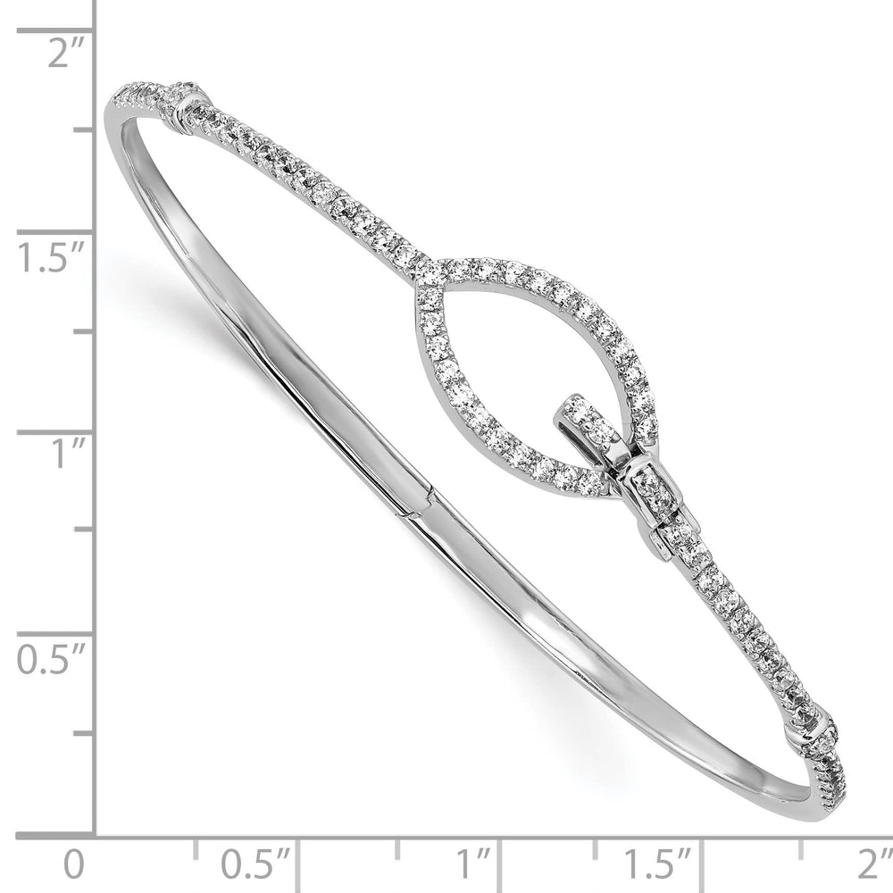 14k White Gold 7/8 carat Diamond Oval Buckle Clasp Hinged Bangle