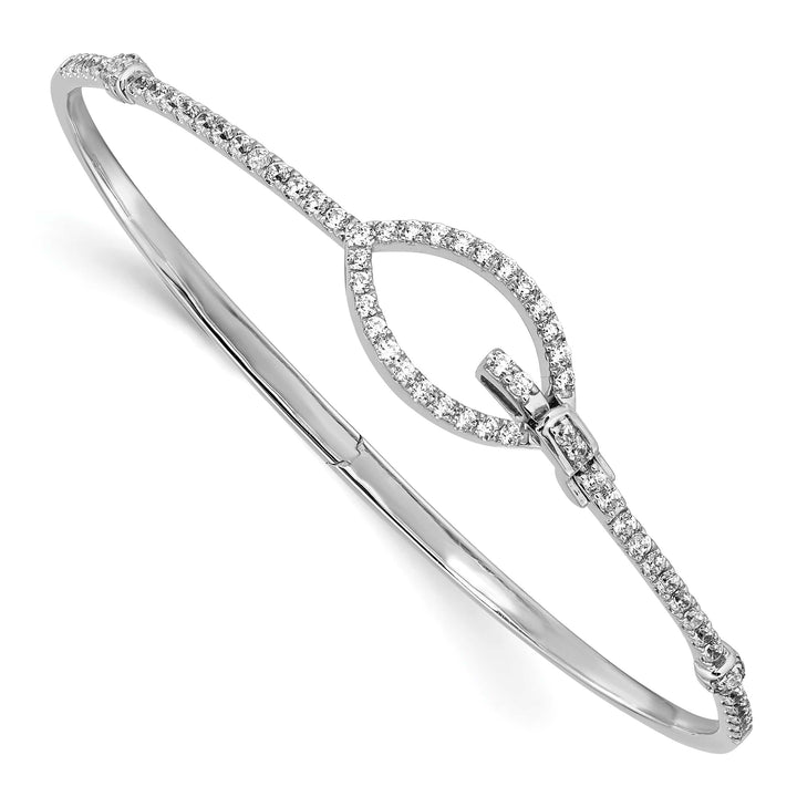 14k White Gold 7/8 carat Diamond Oval Buckle Clasp Hinged Bangle
