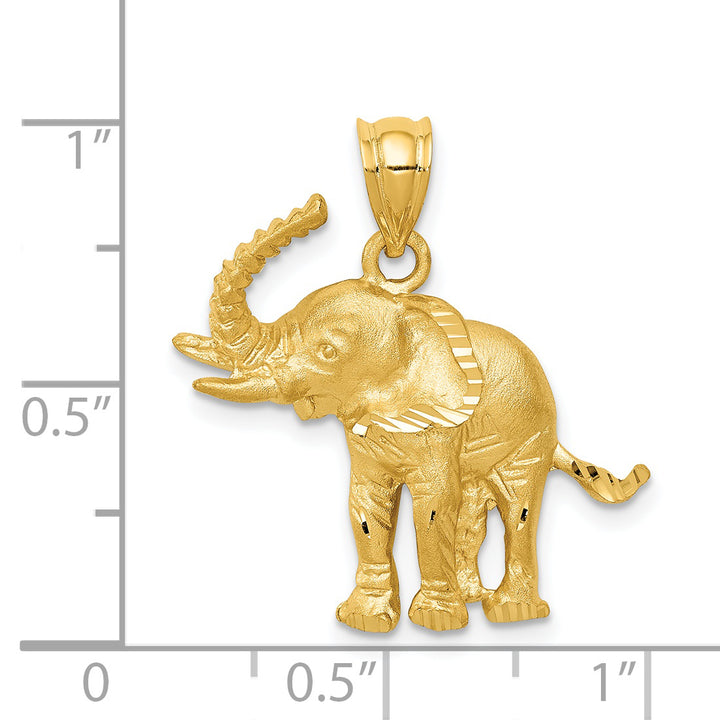 14k Yellow Gold Satin D.C Finish Elephant Pendant