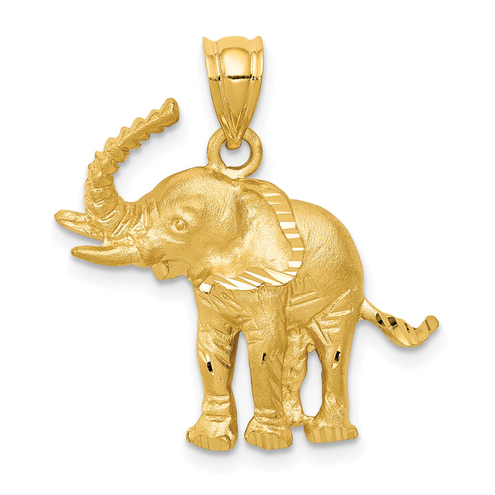 14k Yellow Gold Satin D.C Finish Elephant Pendant