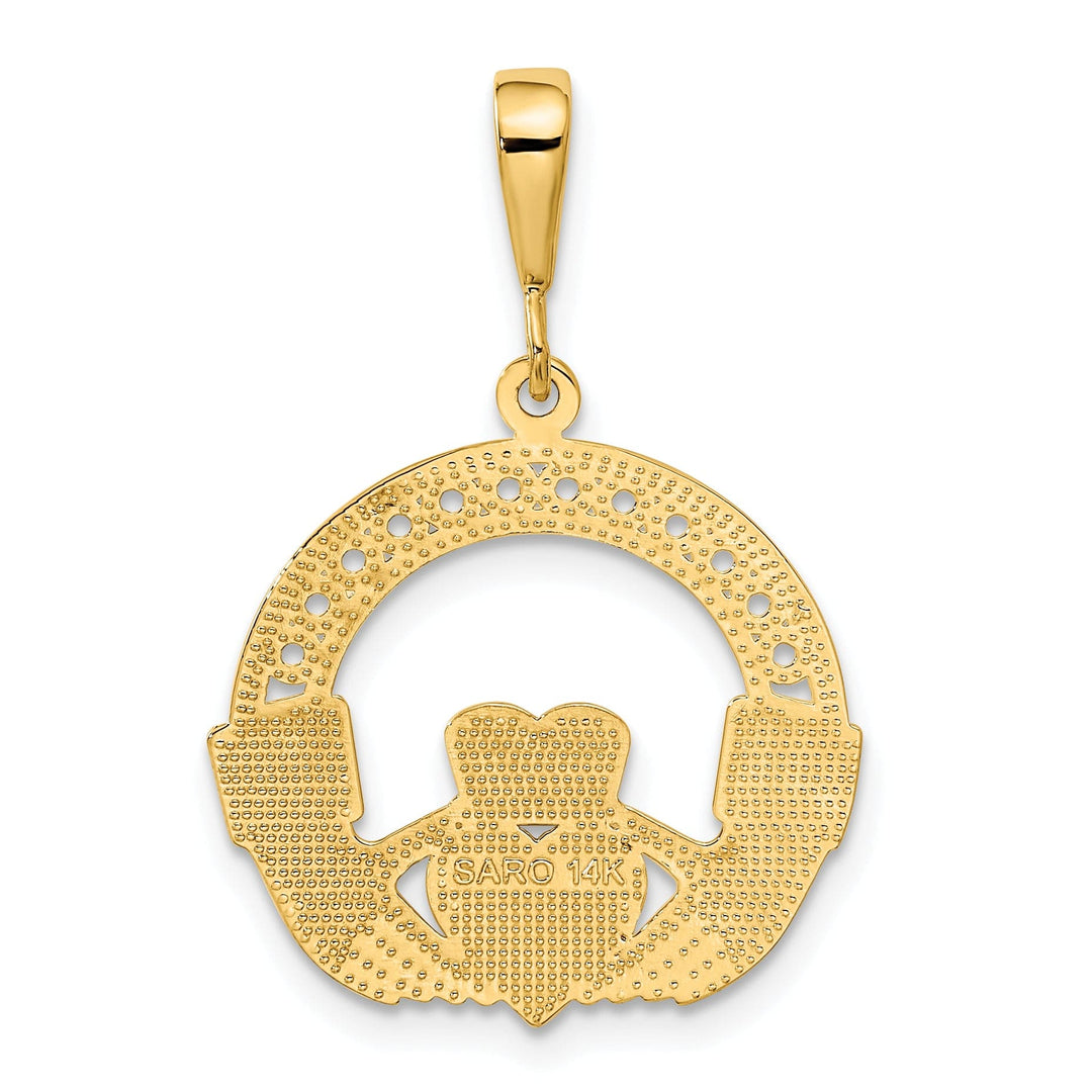 14k Yellow Gold Textured Finish Claddagh Pendant