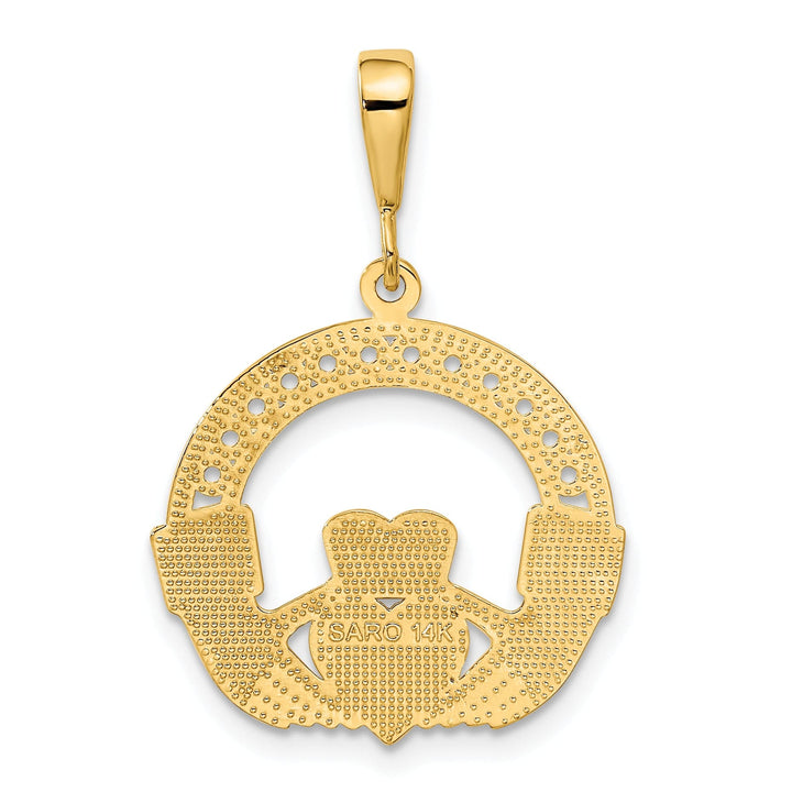 14k Yellow Gold Textured Finish Claddagh Pendant