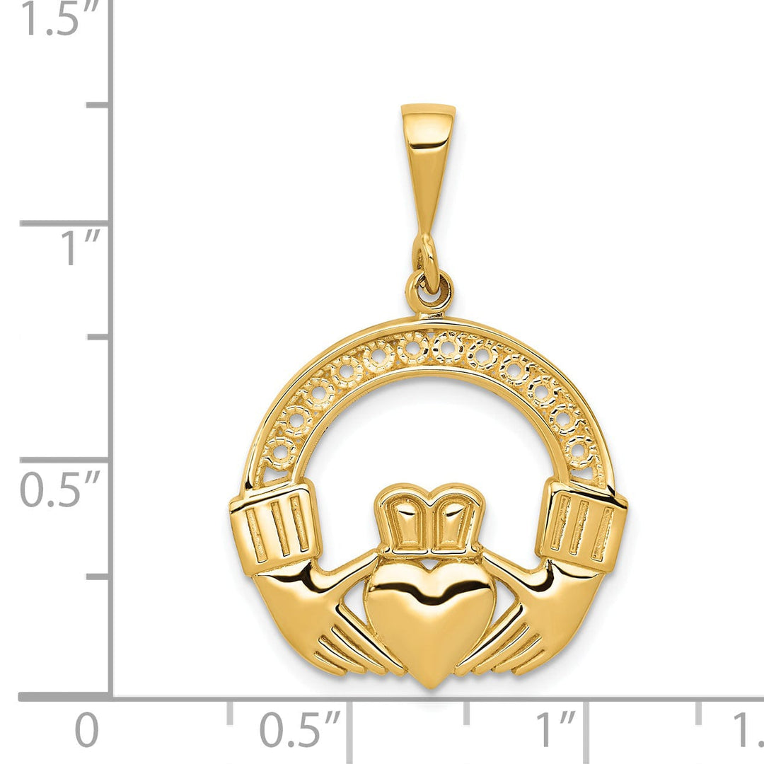 14k Yellow Gold Textured Finish Claddagh Pendant