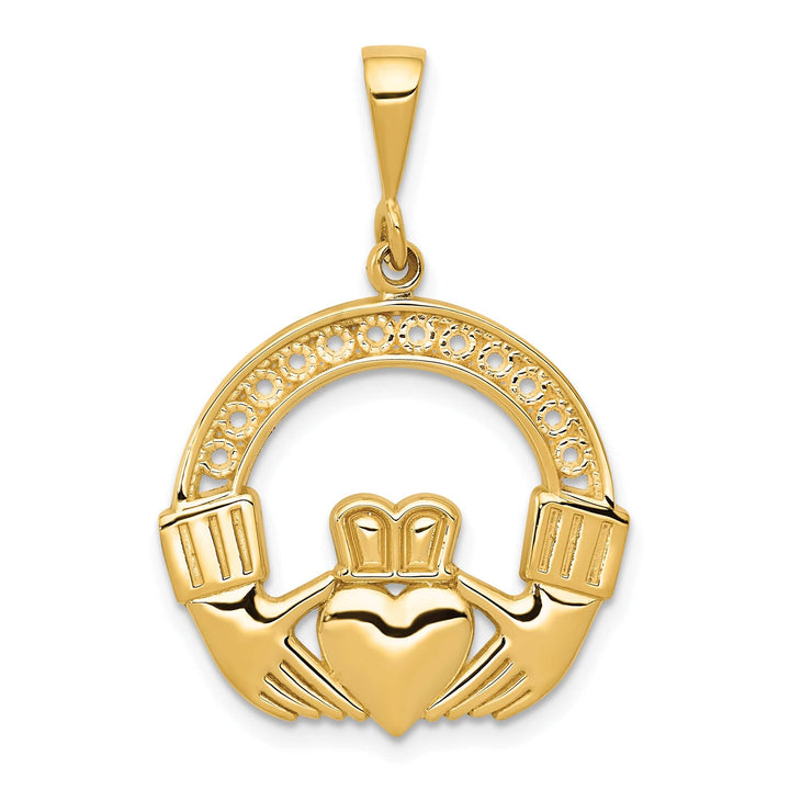 14k Yellow Gold Textured Finish Claddagh Pendant