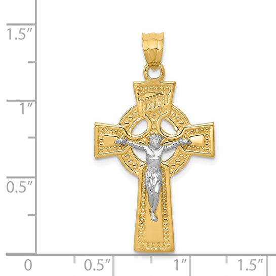 14k Two-Tone Gold INRI Celtic Crucifix Pendant