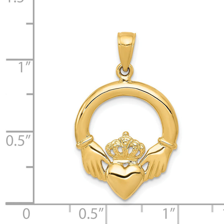 14k Yellow Gold Round Polished Claddagh Pendant