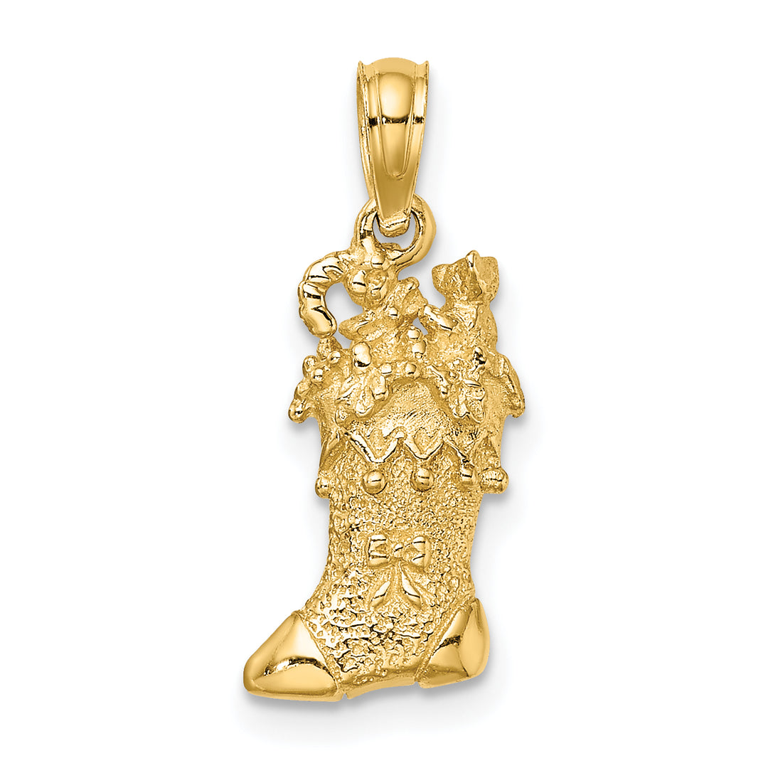 14k Yellow Gold Solid 3-D Christmas Stocking Charm Pendant