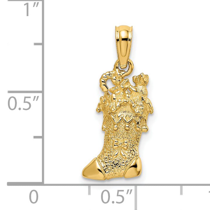 14k Yellow Gold Solid 3-D Christmas Stocking Charm Pendant