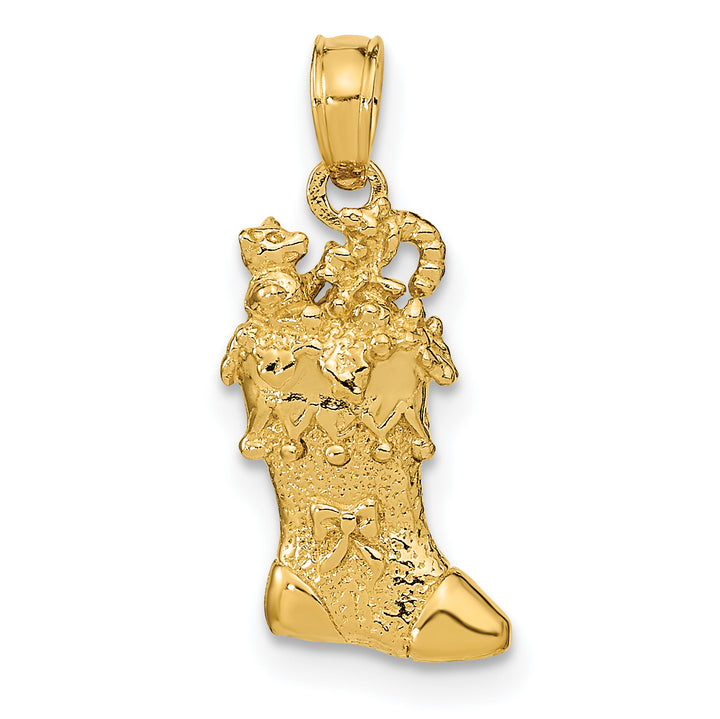 14k Yellow Gold Solid 3-D Christmas Stocking Charm Pendant