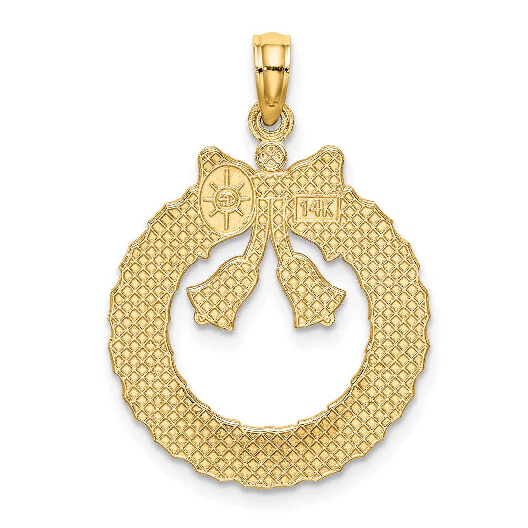 14k Yellow Gold Satin/Polished Christmas Wreath Charm Pendant