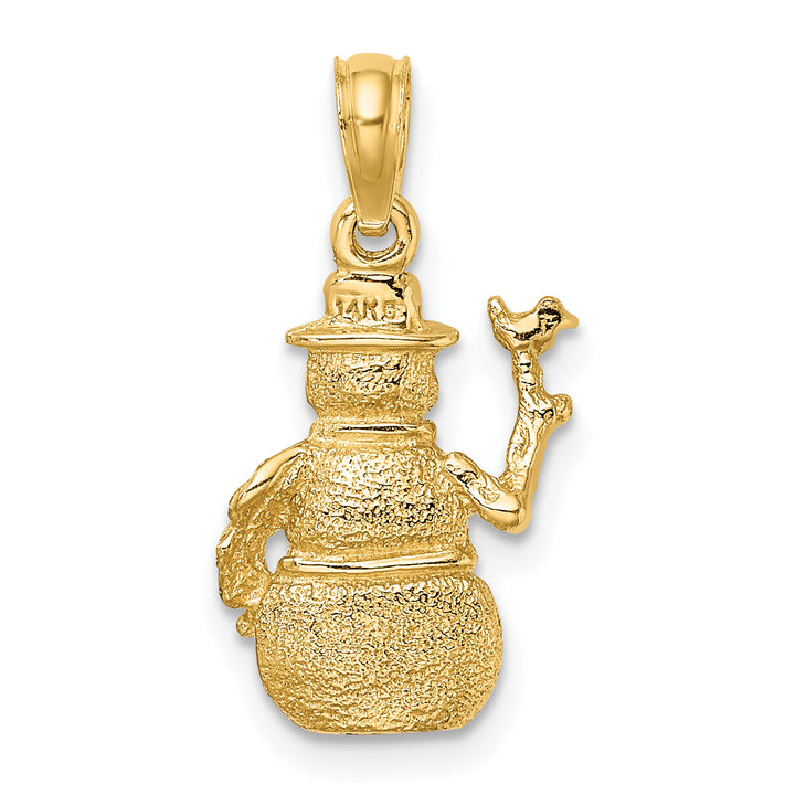 14k Yellow Gold Satin Polished 3-D Snowman Charm Pendant