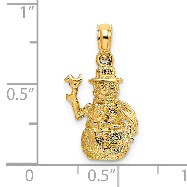 14k Yellow Gold Satin Polished 3-D Snowman Charm Pendant