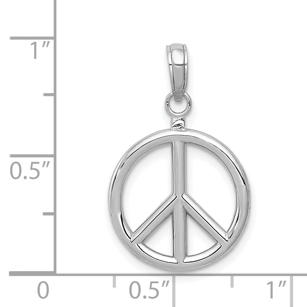 14k White Gold 3-D Polished Finish Peace Sign Pendant