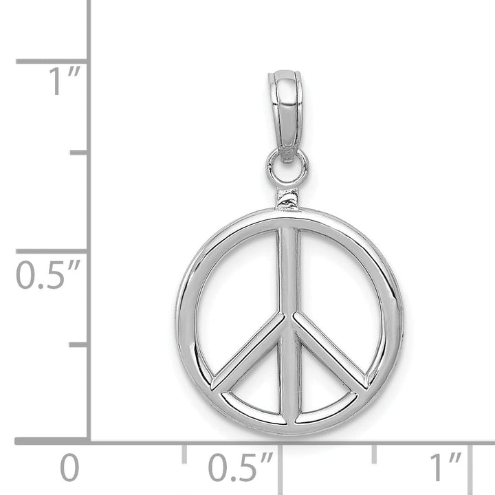 14k White Gold 3-D Polished Finish Peace Sign Pendant