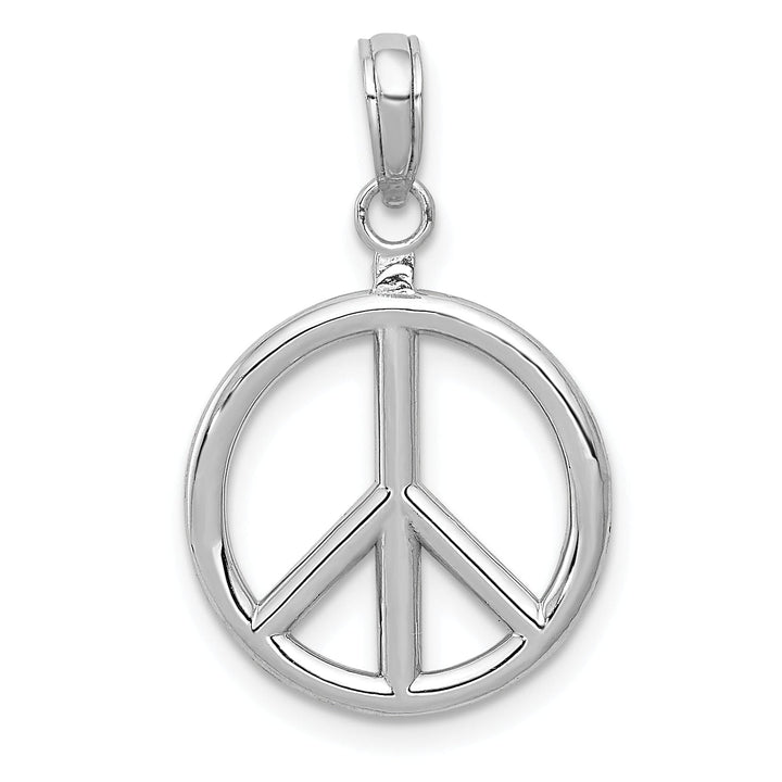 14k White Gold 3-D Polished Finish Peace Sign Pendant