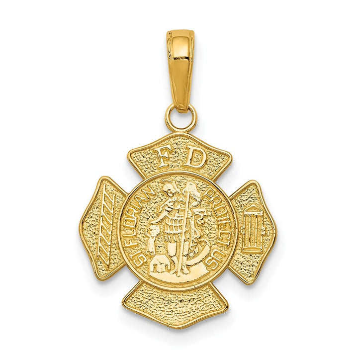 14K Yellow Gold Polished Small Solid St. Florian F.D. Badge Pendant