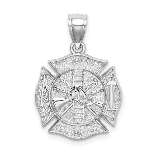 14k White Gold Solid Textured Polished Finish Reversible Fire Department Shield Pendant
