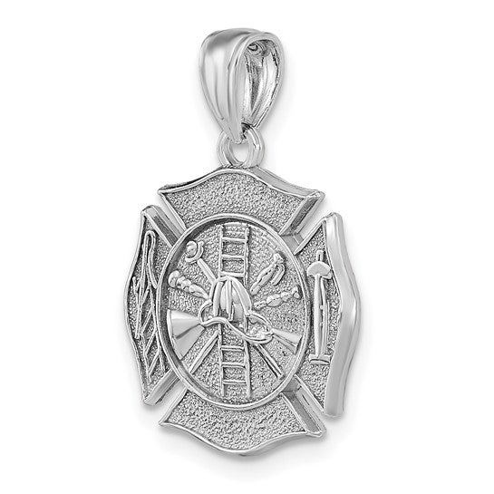 14k White Gold Solid Textured Polished Finish Reversible Fire Department Shield Pendant