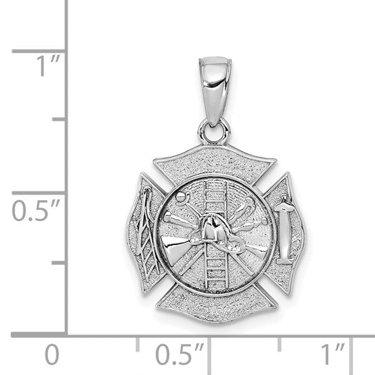 14k White Gold Solid Textured Polished Finish Reversible Fire Department Shield Pendant
