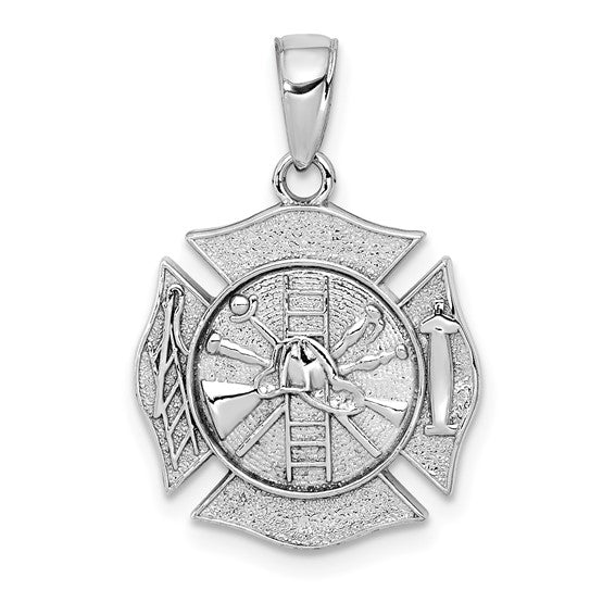 14k White Gold Solid Textured Polished Finish Reversible Fire Department Shield Pendant
