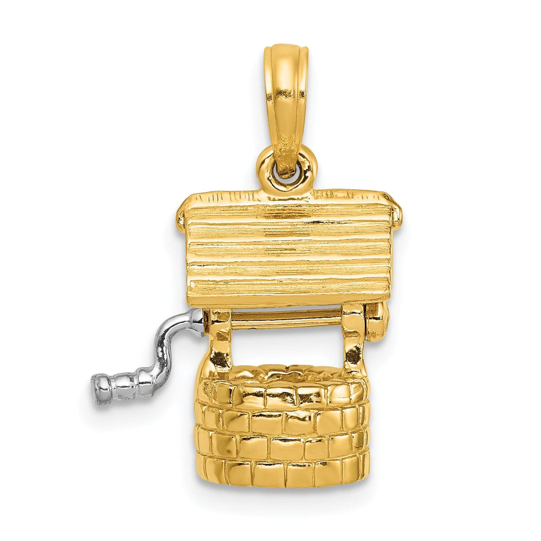 14k Yellow, White Gold Polished 3-D Moveable Wishing Well Charm