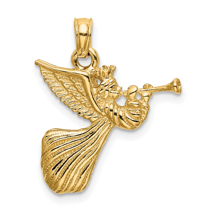 14k Yellow Gold Angel with Trumpet Charm Pendant