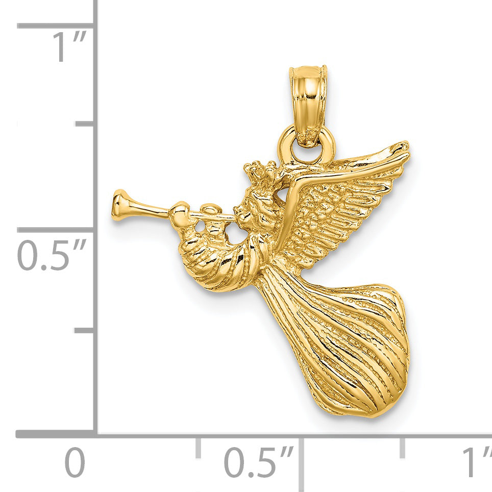 14k Yellow Gold Angel with Trumpet Charm Pendant