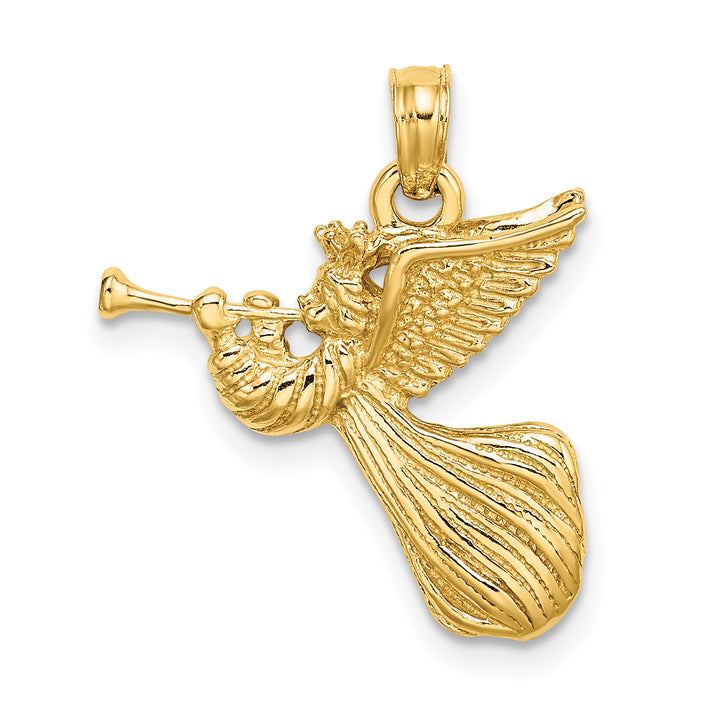 14k Yellow Gold Angel with Trumpet Charm Pendant