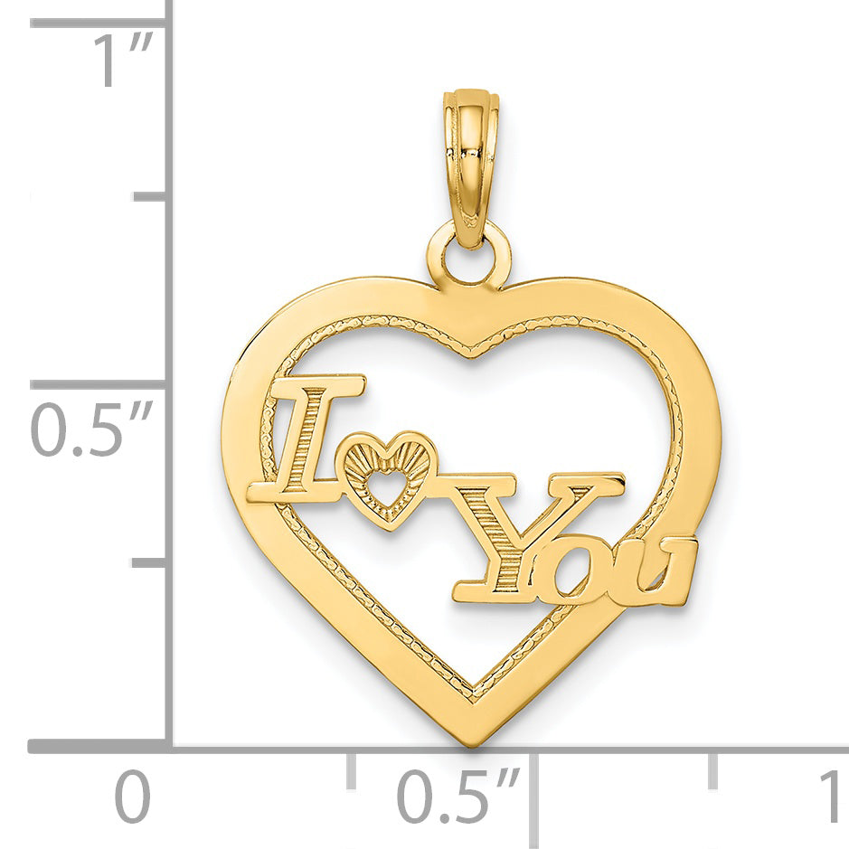 14k Yellow Gold I HEART YOU in Heart Frame Pendant