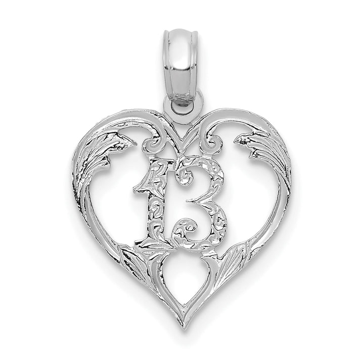 14k White Gold 13 in Heart Cut-out Design Pendant