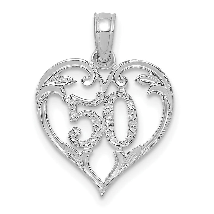 14k White Gold #50 Heart Cut-out Design Pendant