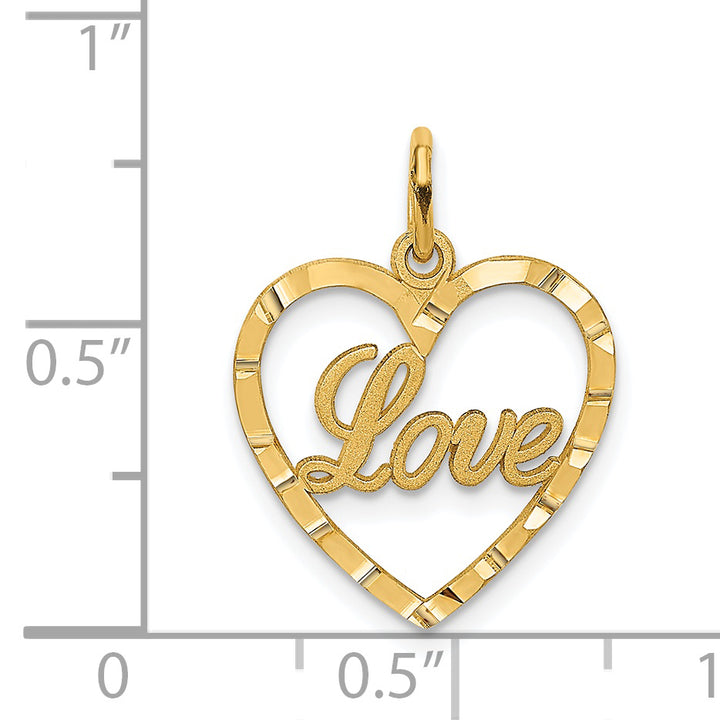 14k Yellow Gold LOVE Diamond-cut Heart Pendant